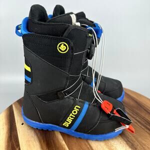 Burton Zipline BOA Snowboard Boots Kids 6 Black Blue Imprint